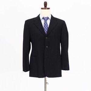 Belvest 40R Navy Stripe Three Button Wool Suit Jacket V005